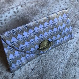 Periwinkle & Gold patterned Clutch